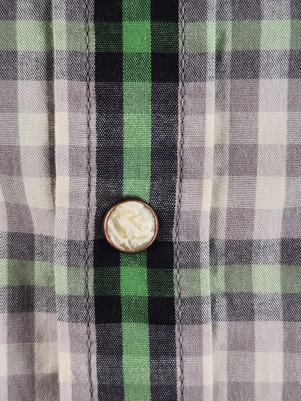 The North Face Western Shirt Men Green Plaid Pearl Snap Hiking Outdoors Medium